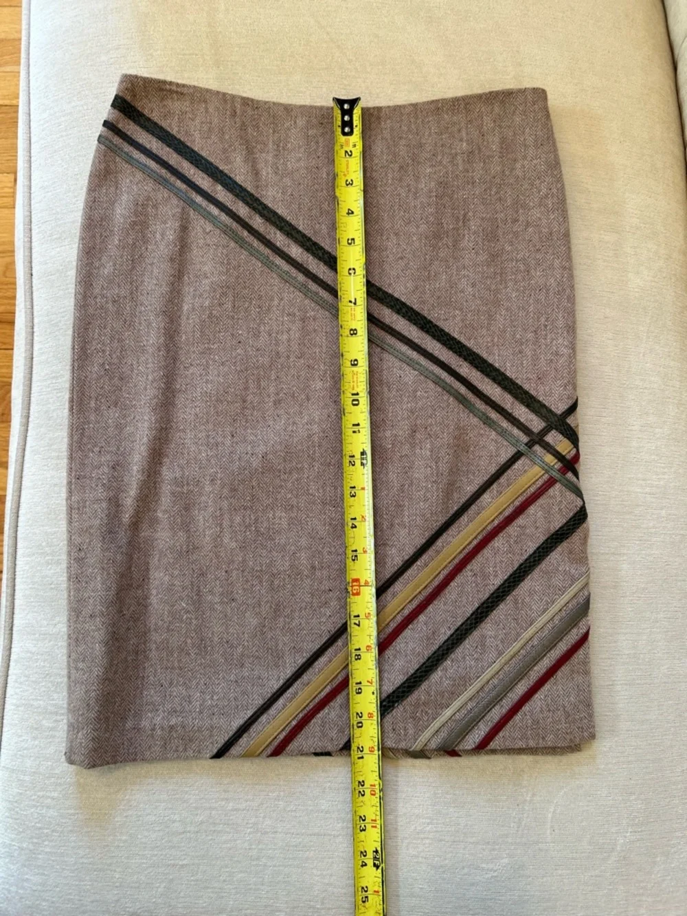 Express Brown Pencil Skirt with Diagonal Stripe Accents & Brown Buttons Down Top - Picture 8 of 12